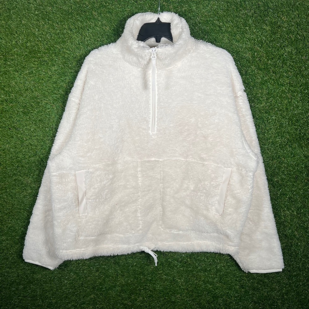 All in Motion‎ Mens Medium Cream White Quarter Zip Sherpa Fleece Pullover